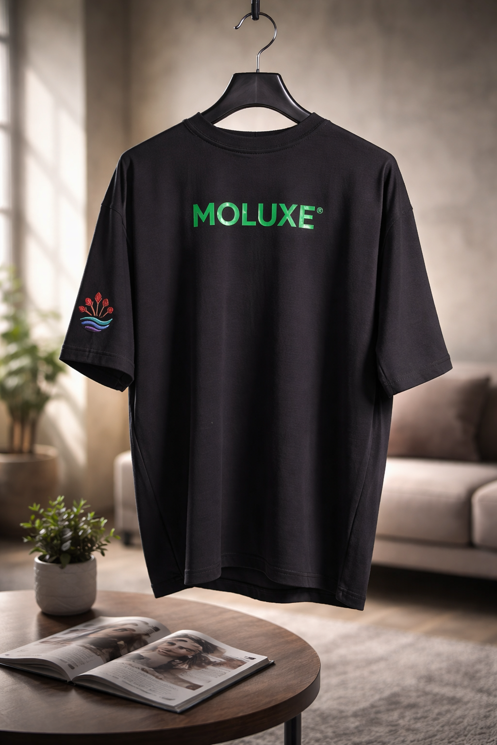 MOLUXE® Essential Tee – Black & Glow in the dark Green Logo