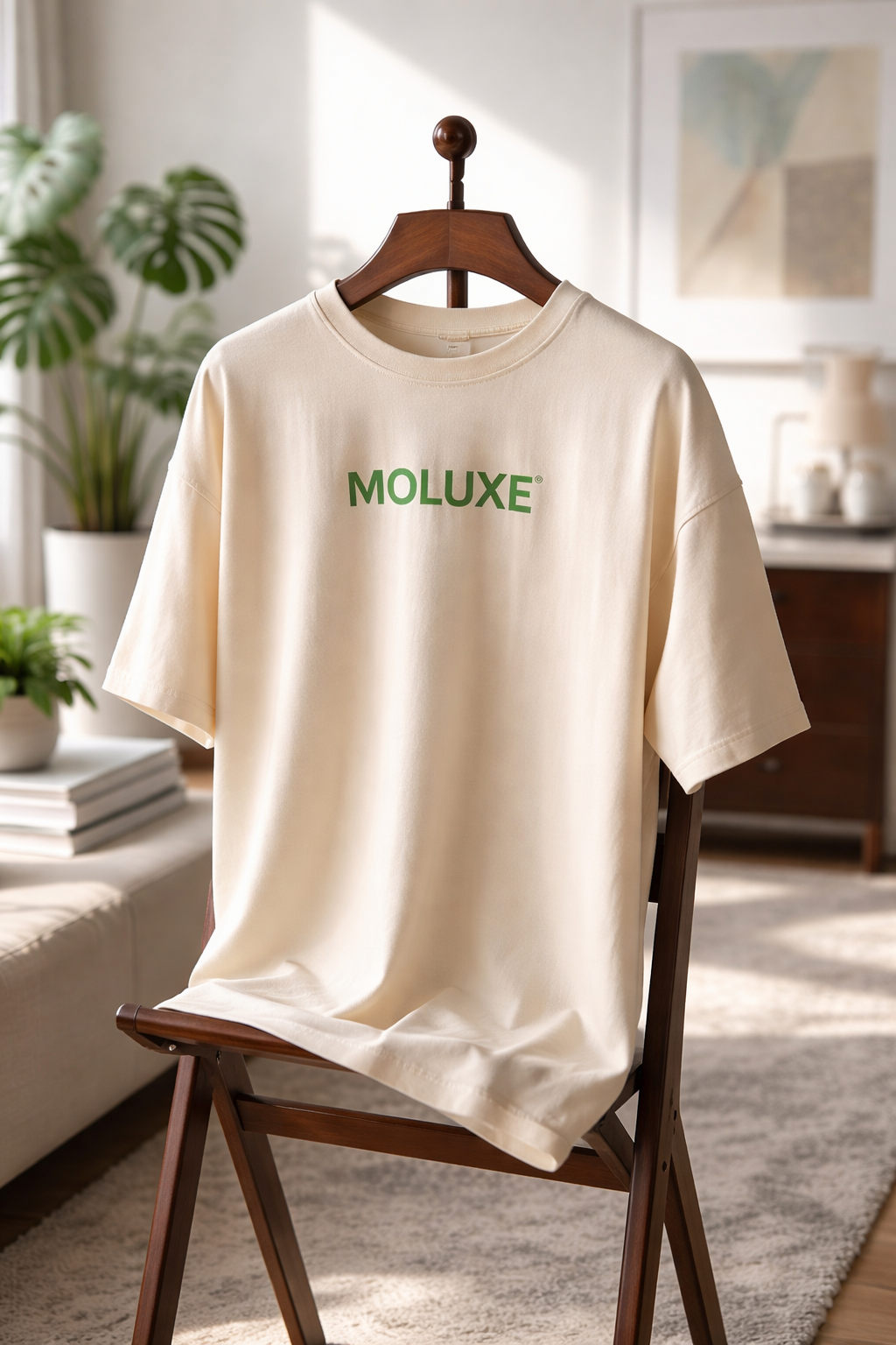 MOLUXE® Essential Tee – Off White & Glow in the dark Green Logo